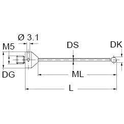 M5 рубиновый шарик Ø8 мм, стержень из карбида вольфрама, L 74 мм, ML 61 мм, для систем ZEISS A-5555-0031